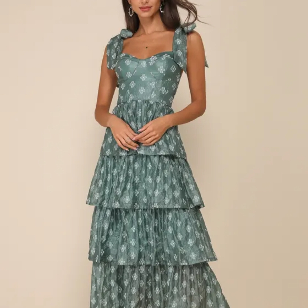 Teal Green Tiered Bustier Dress